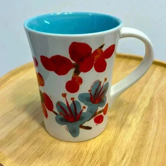 Starbucks 2008 Blue Flowers Coffee cherry blossom‎ Floral Ceramic Mug Cup 12 oz - Picture 1 of 5